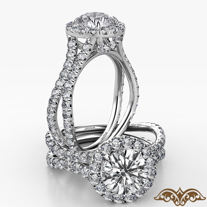 Cathedral Halo French Pave diamond Ring 14k Gold White