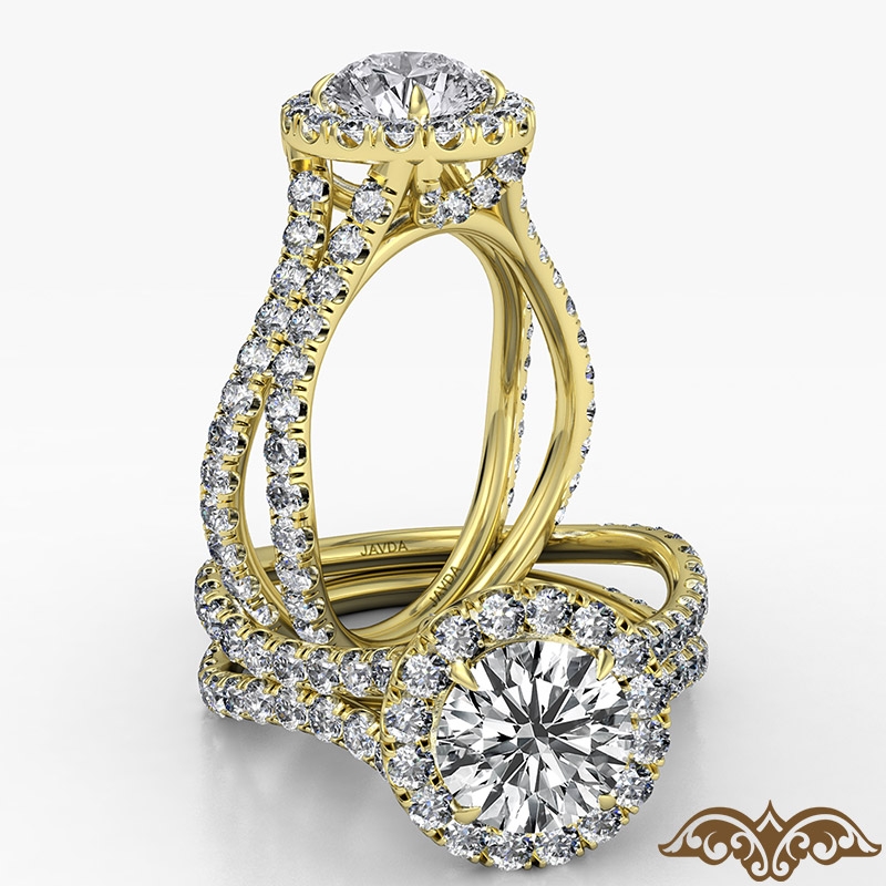 Cathedral Halo French Pave diamond Ring 14k Gold Yellow