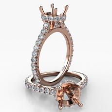 Round Semi Mount French U Pave 14k Rose Gold Accent Diamond Engagement Ring  (0.9Ct. tw.)