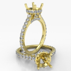 Round Semi Mount French U Pave 18k Gold Yellow Accent Diamond Engagement Ring  (0.9Ct. tw.)