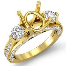 Three Stone Round Diamond Engagement Ring 14k Gold Yellow Oval Cut Semi Mount  (1.3Ct. tw.)
