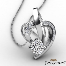 Round Diamond Accent Heart Pendant Necklace In 14k White Gold 0.60Ct