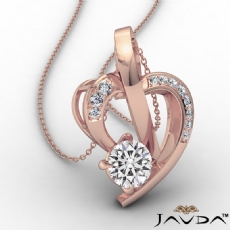 Round Diamond Accent Heart Pendant Necklace In 18k Rose Gold  (0.1Ct. tw.)