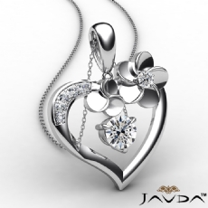 Flower Heart Pendant Necklace In 14k White Gold Round Diamond 0.55Ct