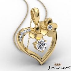 Flower Heart Pendant Necklace In 14k Gold Yellow Round Diamond  (0.55Ct. tw.)