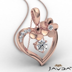 Flower Heart Pendant Necklace In 18k Rose Gold Round Diamond  (0.55Ct. tw.)