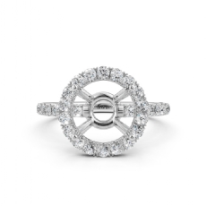 French U Split Pave Halo Diamond Engagement Ring Setting 14k White Gold 1.00 Ct.
