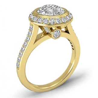 0.8Ct Diamond Engagement Ring Gold Y18k Round Semi Mount Halo Pave Setting