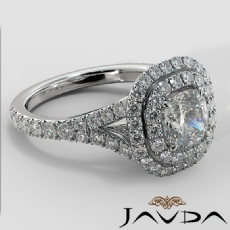 French Set Pave Double Halo diamond Ring 14k Gold White