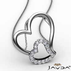 Accent Double Heart Pendant Necklace In 14k White Gold Round Diamond 0.18C