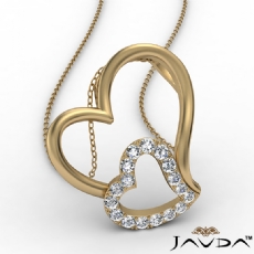 Accent Double Heart Pendant Necklace In 14k Gold Yellow Round Diamond  (0.18Ct. tw.)