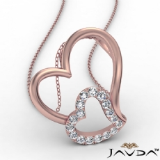 Accent Double Heart Pendant Necklace In 18k Rose Gold Round Diamond  (0.18Ct. tw.)
