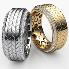 Grooved Tyre Tread Men's Diamond Eternity Wedding Band 18k Gold Yellow 0.60 Ct. (0.6Ct. tw.)