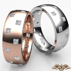 Checker Pattern Men's Eternity Princess Diamond Wedding Band 14k W Gold 1.20Ct