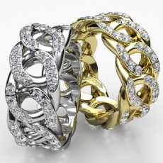 Cuban Link Chain Men's Eternity Round Diamond Wedding Band 14k White Gold 1.60Ct