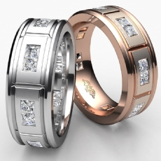 Channel Set Matte Men's Diamond Eternity Wedding Band 14k White Gold 1.44Ct.