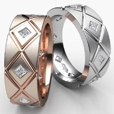 Diamond Cut Grooved Men's Eternity Diamond Wedding Band 14k Rose Gold  (0.6Ct. tw.)