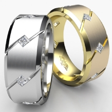 Diagonal Cuts Matte Finish Men's Eternity Diamond Wedding Band 18k Gold Yellow  (0.6Ct. tw.)