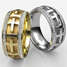 Diamond Eternity Cross Pattern Men's Wedding Band 14k White Gold 1.2 Ct.