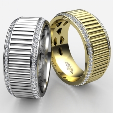 Vertical Grooves Diamond Eternity Men's Wedding Band In 14k Gold Yellow 1.00 Ct. (1Ct. tw.)