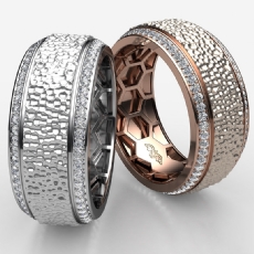 Hammered Diamond Eternity Hexagon Men's Wedding Band 14k White Gold 1.00 Ct.