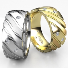 Diagonal Grooved Bezel Diamond Eternity Men's Wedding Band 14k Gold Yellow 0.30 Ct. (0.3Ct. tw.)