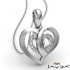 Overlay Round Diamond Heart Pendant Necklace In 14k White Gold 0.15Ct