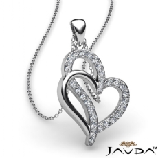 0.25 Ct Round Diamond Double Heart Pendant 14k White Gold
