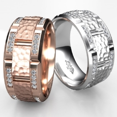 Hammered Finish Diamond Eternity Men's Wedding Band 14k Rose Gold 0.50 Ct. (0.5Ct. tw.)