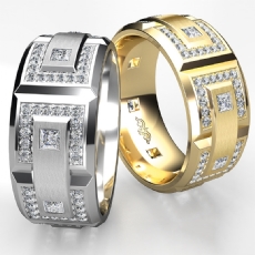 Modern Link Design Diamond Eternity Men's Wedding Band 14k White Gold 1.35 Ct.