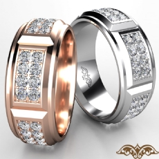 2 Row Round Diamond Eternity Men's Wedding Band In 14k White Gold 1.43 Ct.