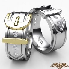 Buckle Design Men's Diamond Wedding Band In 14k Two Tone Gold 0.20 Ct.