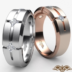 Matte 3 Stone Princess Diamond Men's Wedding Band 14k W Gold 0.30 Ct