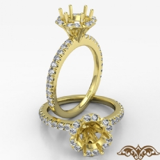 Flower Halo Round Semi Mount Diamond Engagement Ring French Pave 18k Gold Yellow  (0.5Ct. tw.)