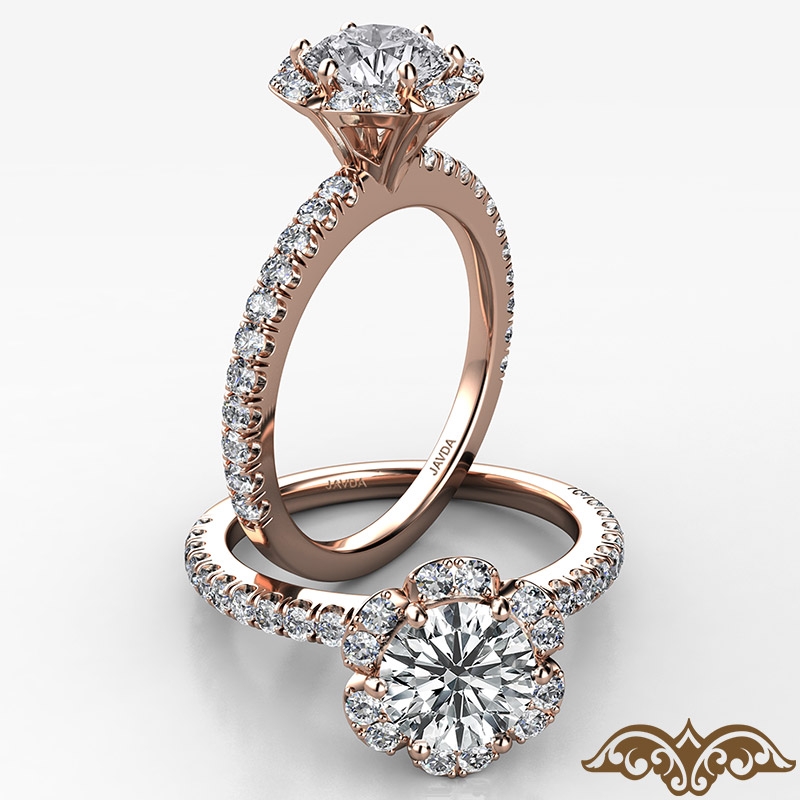 Scalloped Halo French Cut Pave diamond Ring 14k Rose Gold