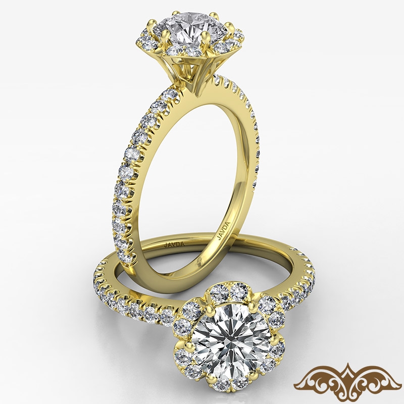 Scalloped Halo French Cut Pave diamond Ring 14k Gold Yellow