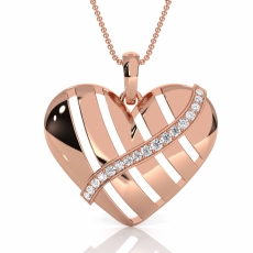 Heart Pendant with  Round Diamonds 18k Rose Gold Modern Love Design (0.13Ct. tw.)