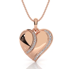 18k Rose Gold Lab Grown Diamond Heart Pendant, Sleek Curved Design  (0.11Ct. tw.)
