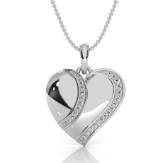 14K White Gold Lab Grown Diamond Heart Pendant, Sleek Curved Design 0.11 ctw.