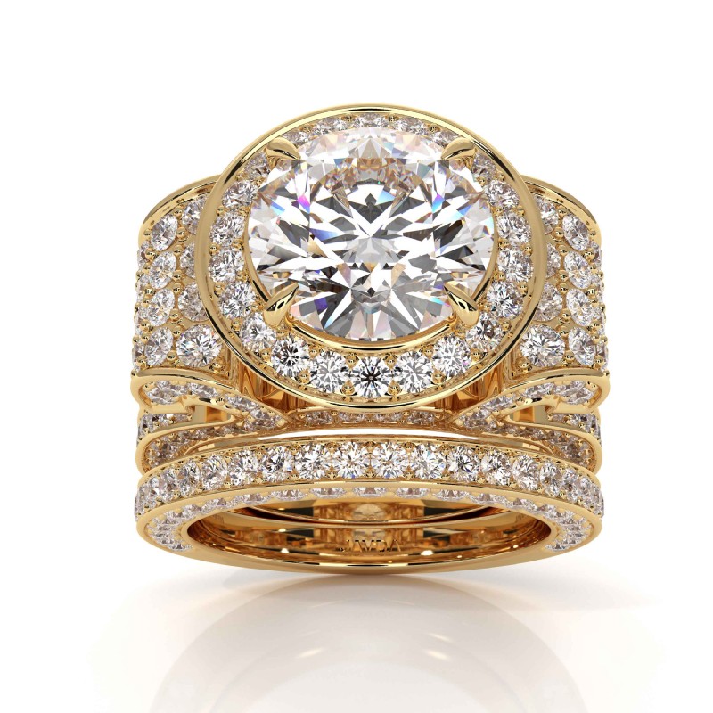 Designer Vintage Bridal Set diamond Ring 14k Gold Yellow