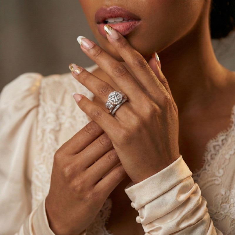 Designer Vintage Bridal Set diamond Ring 14k Rose Gold