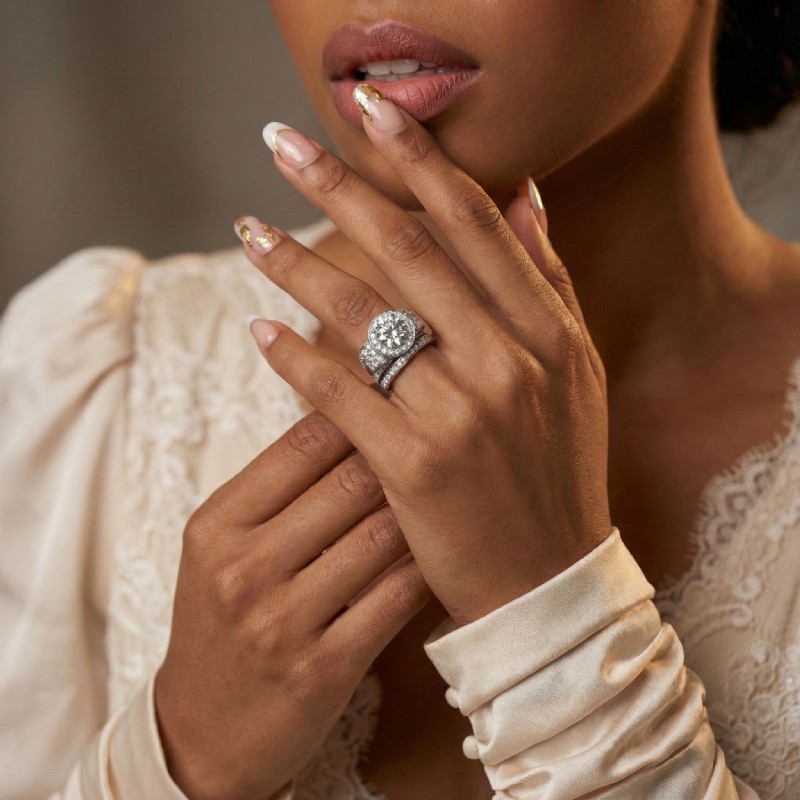 Designer Vintage Bridal Set diamond Ring 14k Gold White