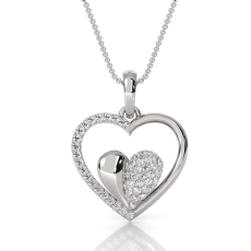 14K White Gold Lab Grown Diamond Heart Pendant Necklace 0.18ctw. Romantic Design