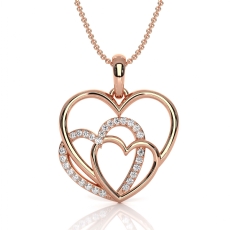Triple Heart Round Lab-Grown Diamond Women's Pendant Necklace 18k Rose Gold  (0.13Ct. tw.)