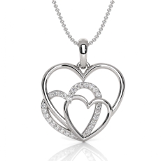 Triple Heart Lab Grown Round Diamond Women's Pendant Necklace 14k Gold 0.13Ct