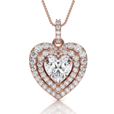 Heart Lab Grown Diamond Pendant Necklace 18k Rose Gold Halo Love Gift  (3.04Ct. tw.)