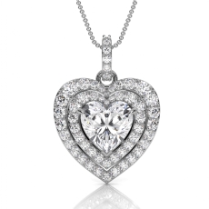 Heart Lab Grown Diamond Pendant Necklace 18k Gold White Halo Love Gift  (3.04Ct. tw.)