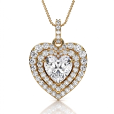 Heart Lab Grown Diamond Pendant Necklace 14k Gold Yellow Halo Love Gift  (3.04Ct. tw.)