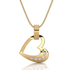 Modern Open Heart Pendant Lab Grown Diamond 14k Gold Yellow Necklace  (0.05Ct. tw.)