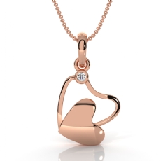 Solid 18k Rose Gold Heart Pendant Necklace Lab Grown Diamond  Love Charm (0.03Ct. tw.)